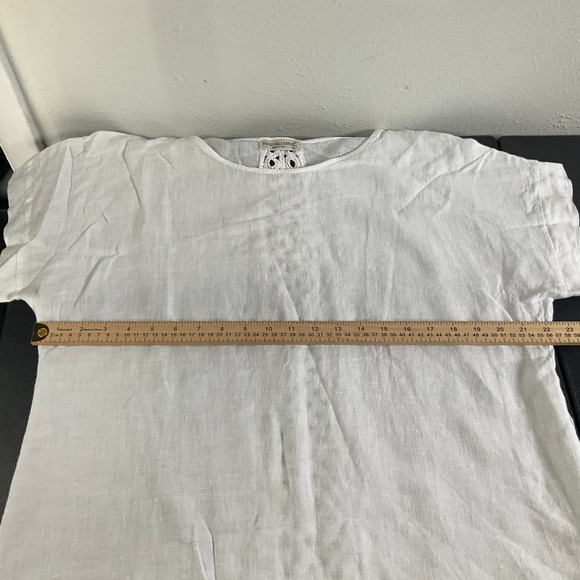 Terzo Millennio Italy 100% Linen‎ White Top Crochet Back Womens Sz L Sustainable - Picture 8 of 10